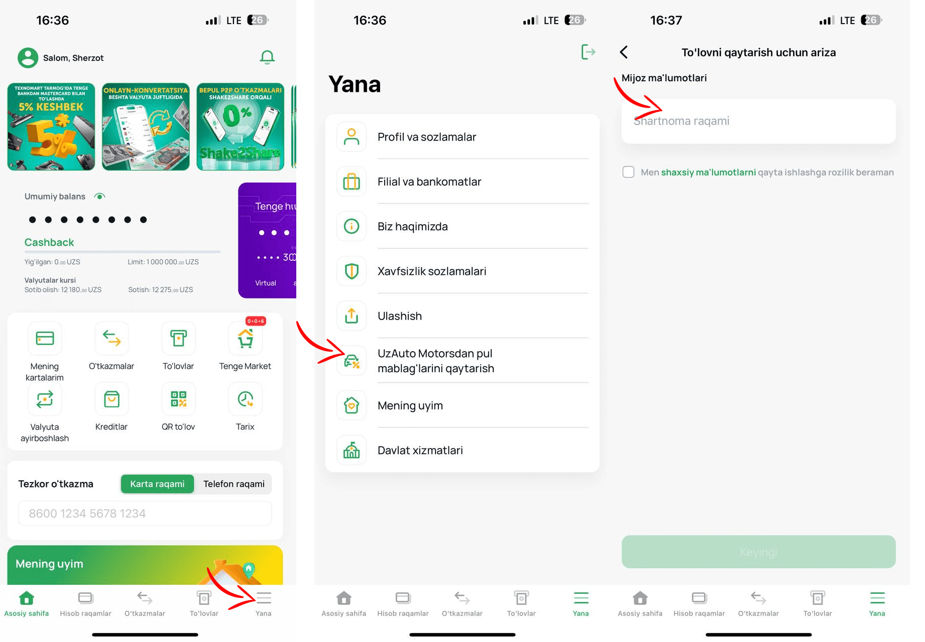 Tenge24 ilovasida "UzAuto Motors"dan to'lovlarni qaytarish imkoniyati